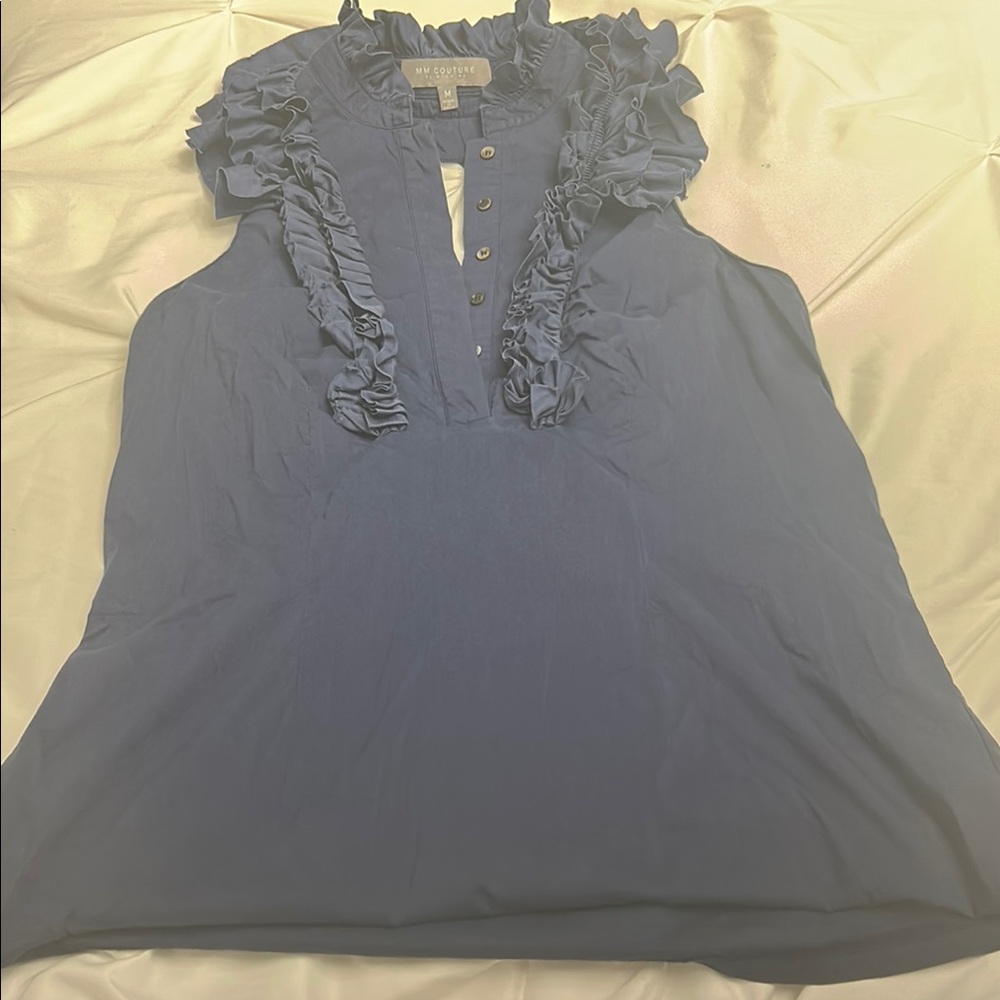 Blue Ruffled Sleeveless Top 💥